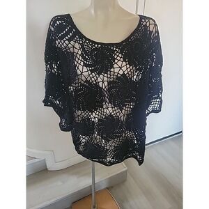 ROAMAN'S women's plus size 1X Crochet Kimono Sleeve Bohemian Chic Knit Blouse